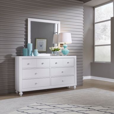 image of Copper Grove Cottage View White Dresser & Mirror - Clear/White - 6-drawer with sku:lmbt2vgt61t18ac4wjhz4wstd8mu7mbs-overstock