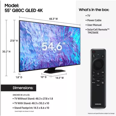 image of Samsung - 55” Class Q80C QLED 4K UHD Smart Tizen TV with sku:qn55q80cafxza-almo
