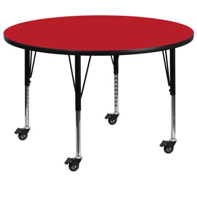 image of Mobile 48'' Round HP Laminate Activity Table - Adjustable Short Legs - Red with sku:a66pvc7ffkk9-dzqdnammqstd8mu7mbs-overstock