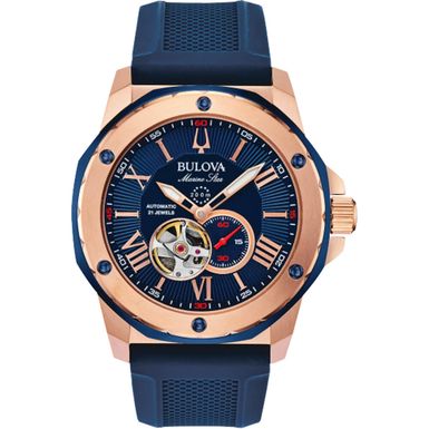 image of Bulova 98A227 Mens Marine Star Rose Gold and Blue Watch with sku:98a227-electronicexpress