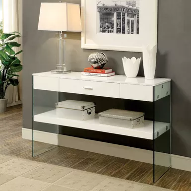 Contemporary Wood Storage Console Table in White