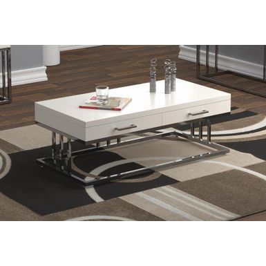 image of 2-drawer Rectangular Coffee Table Glossy White and Chrome with sku:723138-coaster