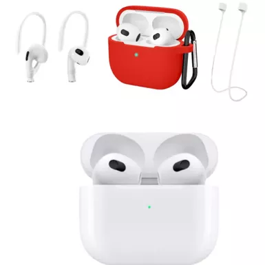 image of Apple AirPods (3rd generation) with Lightning Charging Case- Red Case Bundle with sku:mpny3red-streamline
