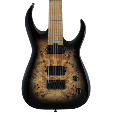 image of Jackson Pro Series Signature Misha Mansoor Juggernaut HT7P Electric Guitar. Caramelized Maple FB, Black Burst Burl with sku:jac-2914007557-guitarfactory