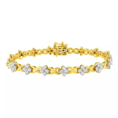 10k Yellow Gold Plated Sterling Silver 1/4 Cttw Diamond 4 Leaf Clover Link Tennis Bracelet (I-J Color, I2-I3 Clarity) - 7.25"