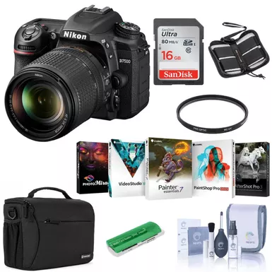 image of Nikon D7500 DSLR with AF-S DX NIKKOR 18-140mm f/3.5-5.6G ED VR Lens - Bundle With 16GB SDHC Card, Camera Bag, Cleaning KIt, Memory Wallet, Card Reader, PC Software Package, 67mm UV Filter with sku:inkd7500ka-adorama
