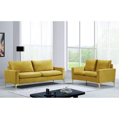 image of Macus Velvet 2 Piece Living Room set Sofa and Loveseat - Yellow with sku:rdqtjp5_adlz7oqhtkuitastd8mu7mbs-overstock
