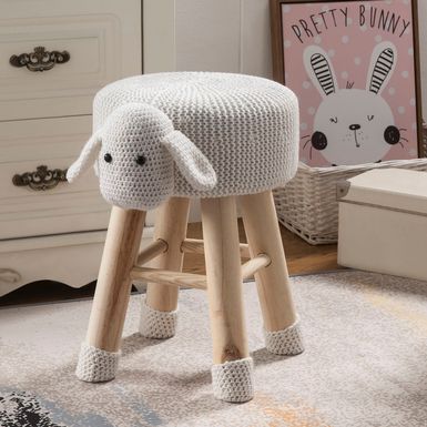 image of Taylor & Olive Modern Woven White Sheep Ottoman Stool with Wooden Legs with sku:iqdmz9dqr6eafqagnn2pzastd8mu7mbs--ovr