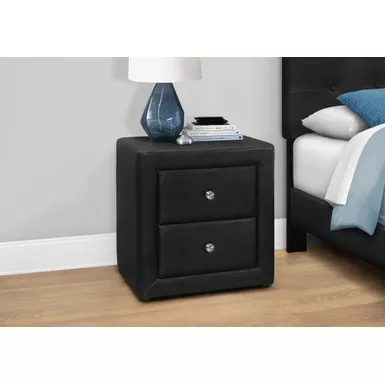 Bedroom Accent/ Nightstand/ End/ Side/ Lamp/ Storage Drawer/ Bedroom/ Upholstered/ Pu Leather Look/ Black/ Transitional