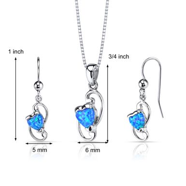 Oravo Sterling Silver 2ct TGW Created Blue Opal Heart Jewelry Set - 2.00 ct Created Blue Opal