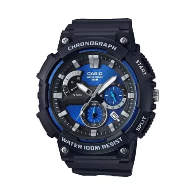 Casio - Mens Classic Chronograph Analog Resin Watch Blue & Black Dial