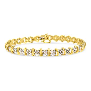 image of 10K Yellow Gold Plated .925 Sterling Silver 2.0 Cttw Round Diamond Cluster "X" Shaped Link Bracelet (H-I Color, I3 Clarity) - 7" with sku:018034b700-luxcom