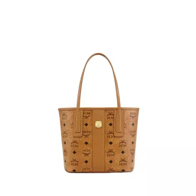 image of MCM Reversible Liz Shopper Bag (Mini, Cognac) with sku:mwpdalr01|cognac|o/s-corporatesignature