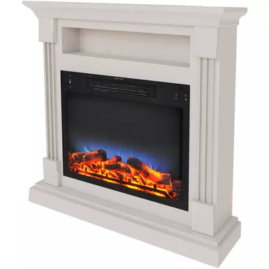 image of Sienna 34-In. Electric Fireplace w/ Multi-Color LED Insert and White Mantel with sku:cam3437-1whtled-almo