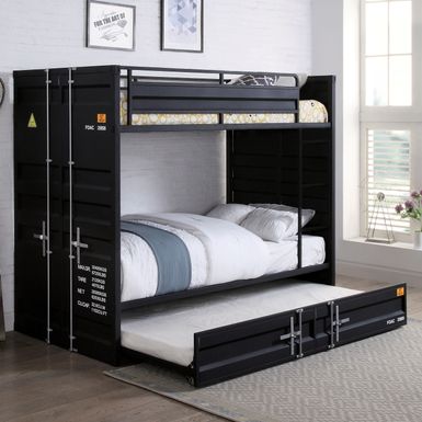 image of Furniture of America Stelle Black Twin over Twin Bunk Bed with Trundle - Black with sku:swh7vikbyasfc14tcrirrwstd8mu7mbs-fur-ovr