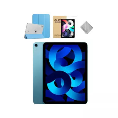 image of Apple - 10.9-Inch iPad Air - Latest Model - (5th Generation) with Wi-Fi - 256GB - Blue With Blue Case Bundle with sku:mm9n3blu-streamline
