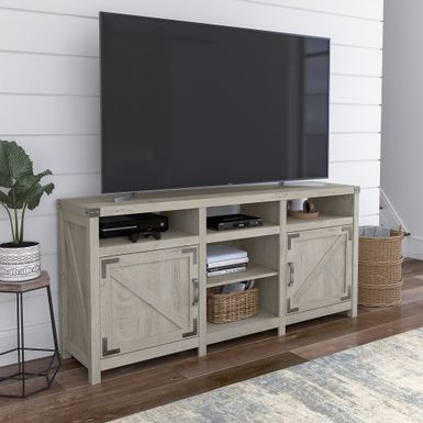 image of Cottage Grove 65W Farmhouse TV Stand for 75 Inch TV by Bush Furniture - Cottage White with sku:xf3mda3m4qutvk_1goc1mqstd8mu7mbs-bus-ovr
