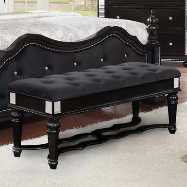 image of Traditional Wood Tufted Bedroom Bench in Black with sku:idf-7194bk-bn-foa
