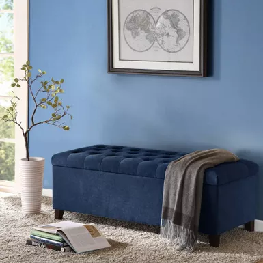 Mae Navy Tufted Top Storage Bench