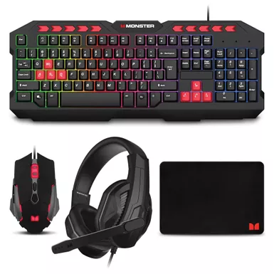 image of Monster - Campaign Gaming Bundle Black - Keyboard Mouse Headset Mouse Pad with sku:2mnga0161b0l2-powersales
