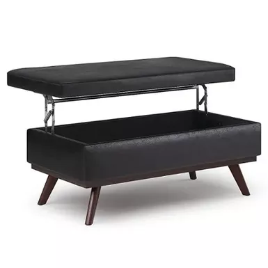 Simpli Home Milltown Small Ottoman Bench in Distressed Black Faux Leather