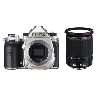 image of Pentax K-3 Mark III APS-C-Format DSLR Camera Body, Silver with Pentax HD DA 16-85mm F3.5-5.6 ED DC WR Lens with sku:ipxk3m3sl4-adorama