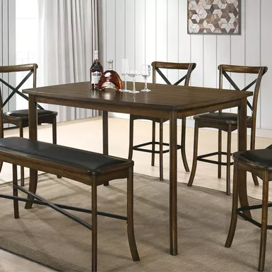 image of Industrial 59-inch Counter Height Dining Table in Burnished Oak with sku:idf-3148pt-foa