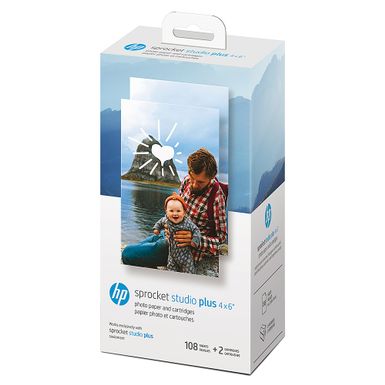 image of HP - Sprocket Studio Plus Semi-Gloss photo paper 4x6 108 Sheets and 2 Cartridges - White with sku:bb22047302-bestbuy