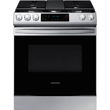image of Samsung 6.0 Cu. Ft. Stainless Slide-In Gas Range with Fan Convection with sku:nx60t8311ss-electronicexpress