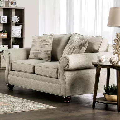 Transitional Fabric Upholstered Loveseat in Cream