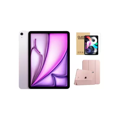 Apple - 11-inch iPad Air (Latest Model) M2 chip Wi-Fi 128GB - Purple With Rose Gold Case Bundle