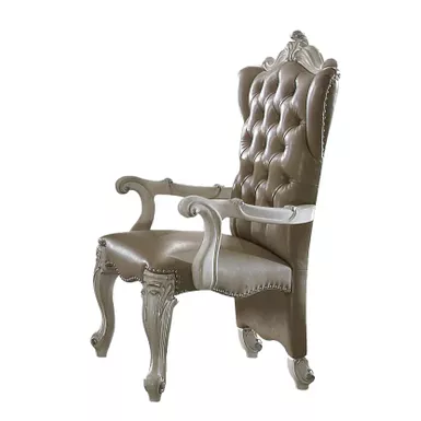 ACME Versailles Arm Chair (Set-2), Synthetic Leather & Bone White