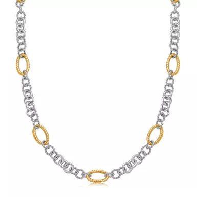 18k Yellow Gold and Sterling Silver Rhodium Plated Multi Style Chain Necklace (18 Inch)