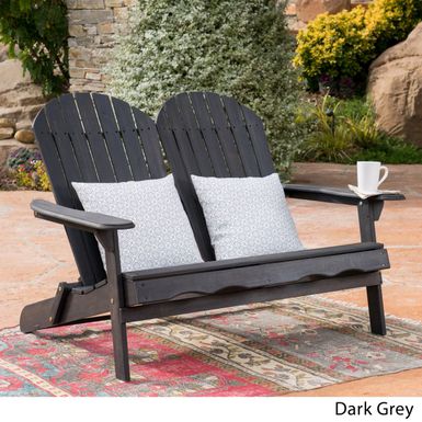 image of Malibu Outdoor Wood Adirondack Loveseat by Christopher Knight Home - Dark Grey with sku:6i52r2x8gnpkurpyokbz_qstd8mu7mbs-chr-ovr