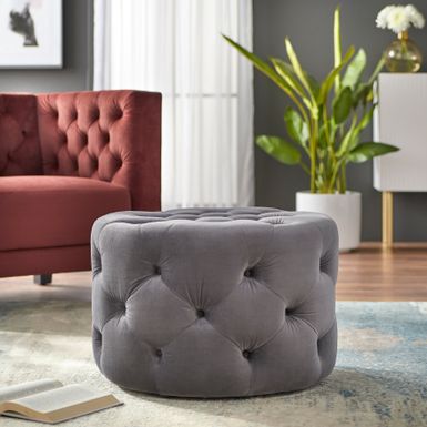 Rent to own Lifestorey Scopi Round Ottoman - Grey - FlexShopper