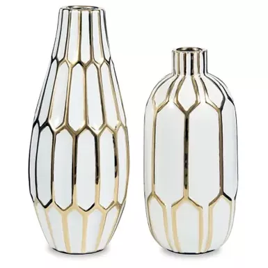 image of Gold Finish/White Mohsen Vase Set (2/CN) with sku:a2000135-ashley