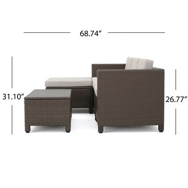 Outdoor Puerta PE Wicker L-shaped Sectional 5-piece Sofa Set with Cushions by Christopher Knight Home - Brown Wicker with Beige Cushions