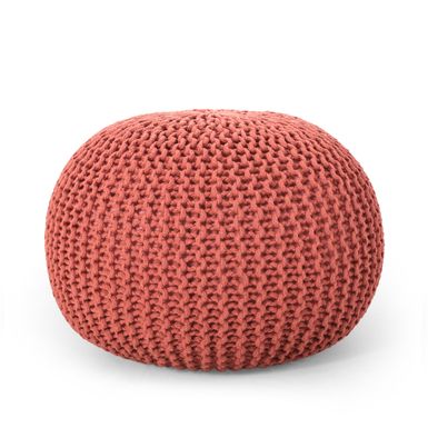 image of Nahunta Modern Knitted Cotton Round Pouf by Christopher Knight Home - Coral with sku:wonm5737ew_1qx3d0xipyastd8mu7mbs-overstock