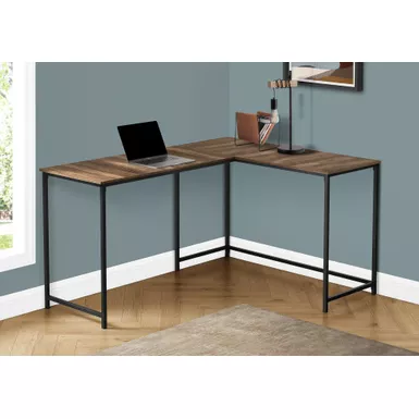 Computer Desk/ Home Office/ Corner/ 58"L/ L Shape/ Work/ Laptop/ Metal/ Laminate/ Brown/ Black/ Contemporary/ Modern