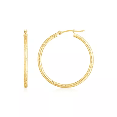 14K Yellow Gold Diamond Cut Hoop Earrings