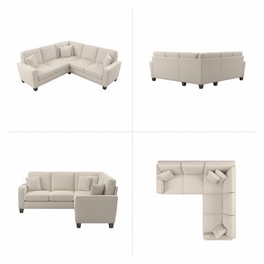 Stockton 86W L Shaped Sectional Couch by Bush Furniture - Cream Herringbone