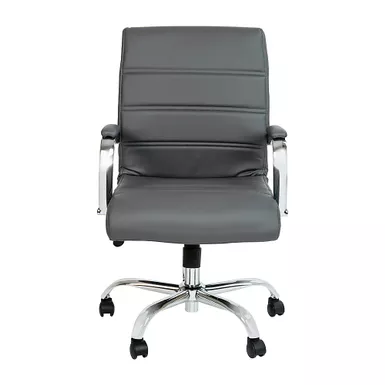 Alamont Home - Whitney Mid-Back Modern Leather/Faux Leather Executive Swivel Office Chair - Gray LeatherSoft/Chrome Frame