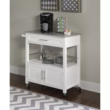 image of Chestley Kitchen Cart With Granite Top White with sku:lfxs1553-linon