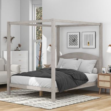 image of Nestfair Queen Size Canopy Platform Bed with Headboard and Support Legs - Grey with sku:v-4qyfeu-nm_gdydbkr54qstd8mu7mbs--ovr