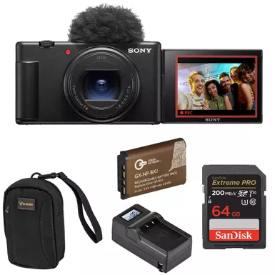 image of Sony ZV-1 II Compact Vlog Camera, Black + Essentials Kit with sku:isozv1m2ek-adorama