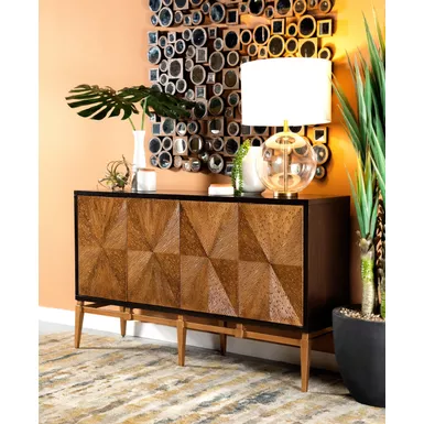 Sunburst 4-door Accent Cabinet Brown and Antique Gold