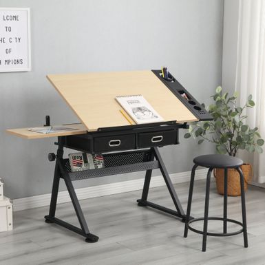 Rent to own Nestfair Adjustable Wood Drafting Desk with 2 Drawers ...