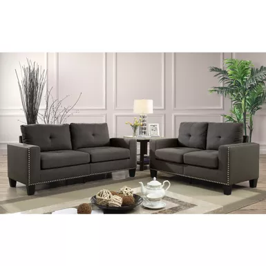 Modern Victorian Fabric 2-Piece Sofa Set in Gray