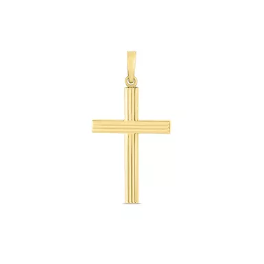 14k Yellow Gold High Polish Ribber Cross Pendant