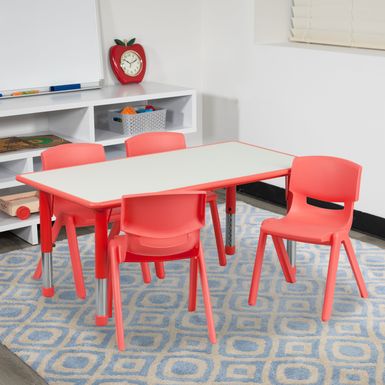 image of 23.625"W x 47.25"L Rectangle Plastic Activity Table Set with 4 Chairs - Red with sku:sdcy4oe7ojnthc192zlt0qstd8mu7mbs-overstock